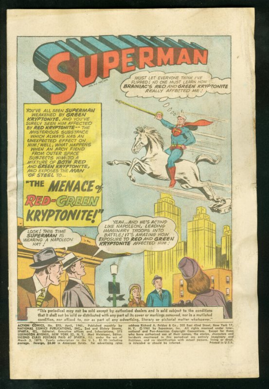 Action Comics #275 (DC Comics), raw, ungraded comic book — front cover