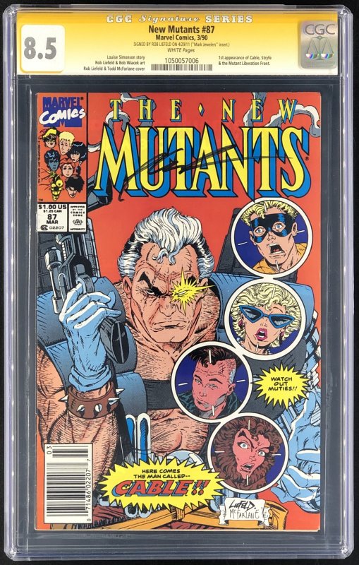 The New Mutants #87 (Marvel Comics, 1990), CGC 8.5 graded comic book, Signature Series label — front cover in its holder