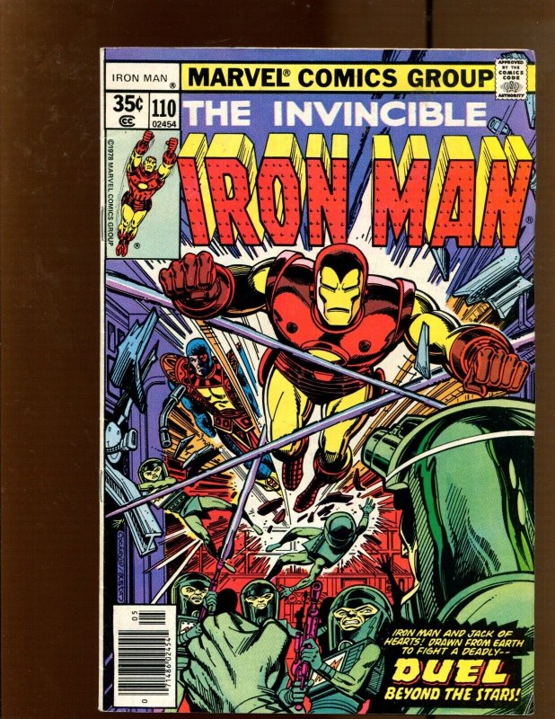 Iron Man #110 (Marvel Comics, 1975), raw comic book in 6.0 condition — front cover