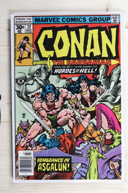Conan the Barbarian #72 (Marvel Comics, 1977), raw comic book in FN/VF 7.0 condition — front cover