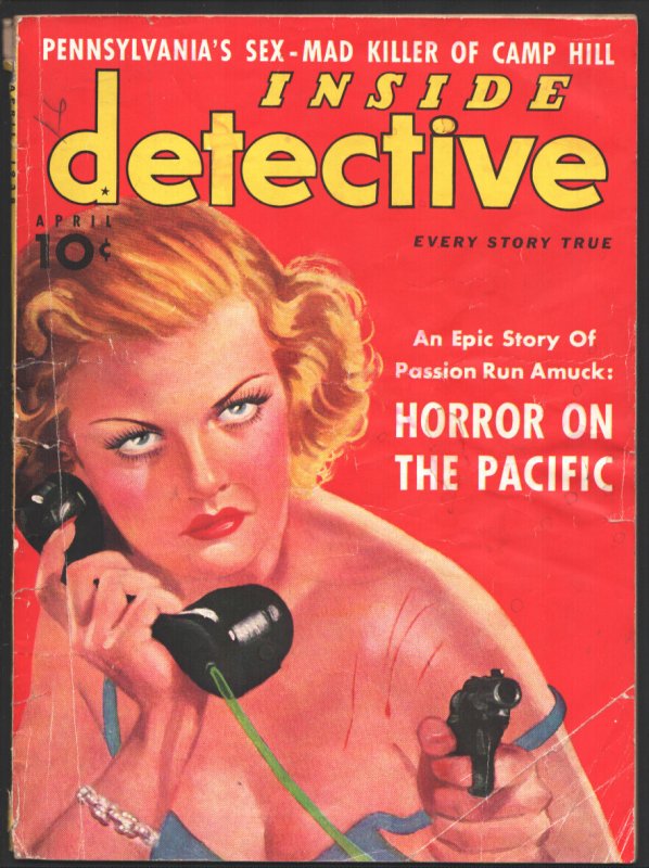 MAG: Inside Detective 4/1938-Gun Moll Cover Art-Harwood Forsgren-Line-up Want..., raw, ungraded comic book — front cover