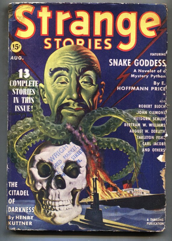 Strange Stories Pulp August 1939- Asian Menace- Snake Goddess VG- (1939), raw comic book in VG- condition — front cover