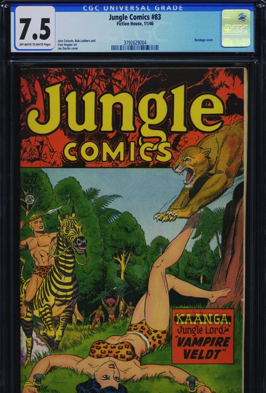 Jungle Comics #83 (Fiction House), CGC 7.5 graded comic book, Universal Blue label — front cover in its holder