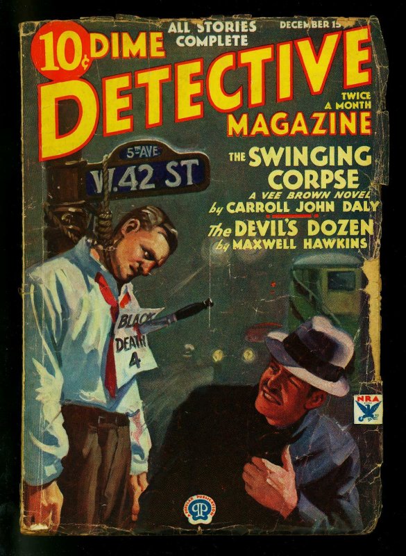 Dime Detective Pulp 12/15/33- Hanging Cover- Swinging Corpse- G+ (Popular Publications, 1933), raw, ungraded comic book — front cover
