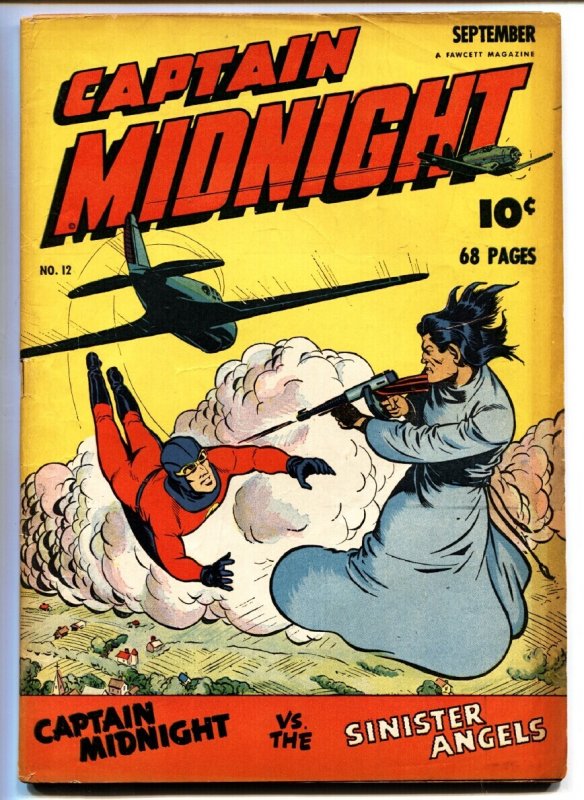 Captain Midnight #12 (Fawcett Publications, 1943), raw comic book in FN- condition — front cover