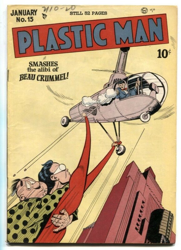 Plastic Man #15 (1949), raw comic book in VF condition — front cover