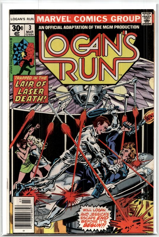 Logan's Run #3 (Marvel Comics, 1977), raw, ungraded comic book — front cover