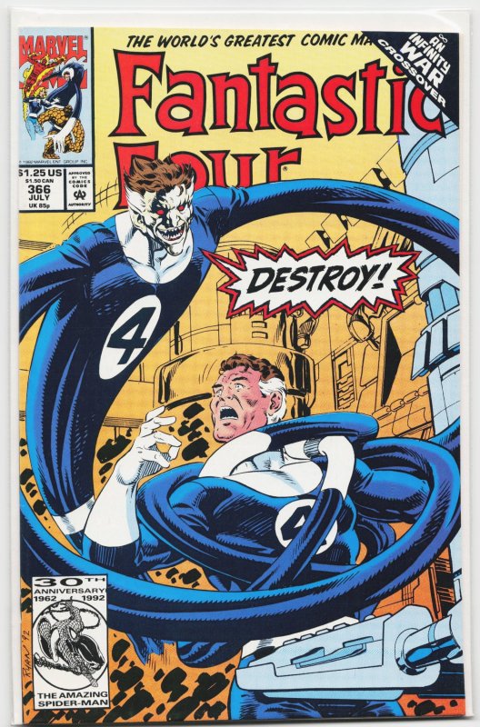 Fantastic Four #366 (Marvel Comics, 1992), raw, ungraded comic book — front cover