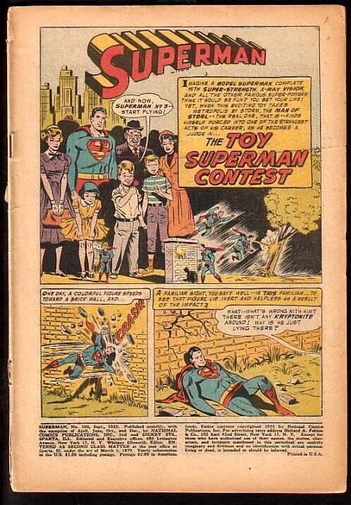 Superman #100 (DC Comics, 1955), raw, ungraded comic book — front cover