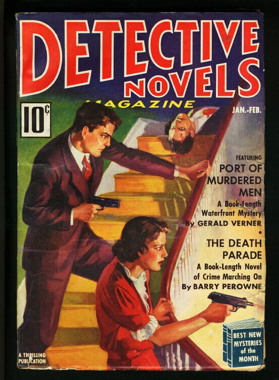 Detective Novels #1-1938 Jan-Feb-Death on Staircase-Gga FN, raw comic book in FN condition — front cover