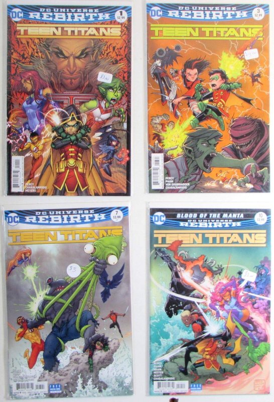 Teen Titans Lot of 4 #1, 3, 7, 10 DC (2016) 6th Series Rebirth Comic Books (DC Comics, 2016), raw, ungraded comic book — front cover