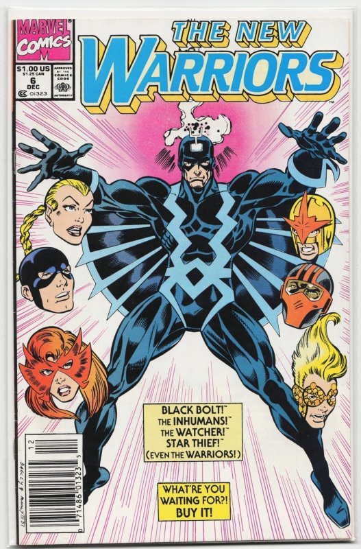 The New Warriors #6 (Marvel Comics, 1990), raw, ungraded comic book — front cover