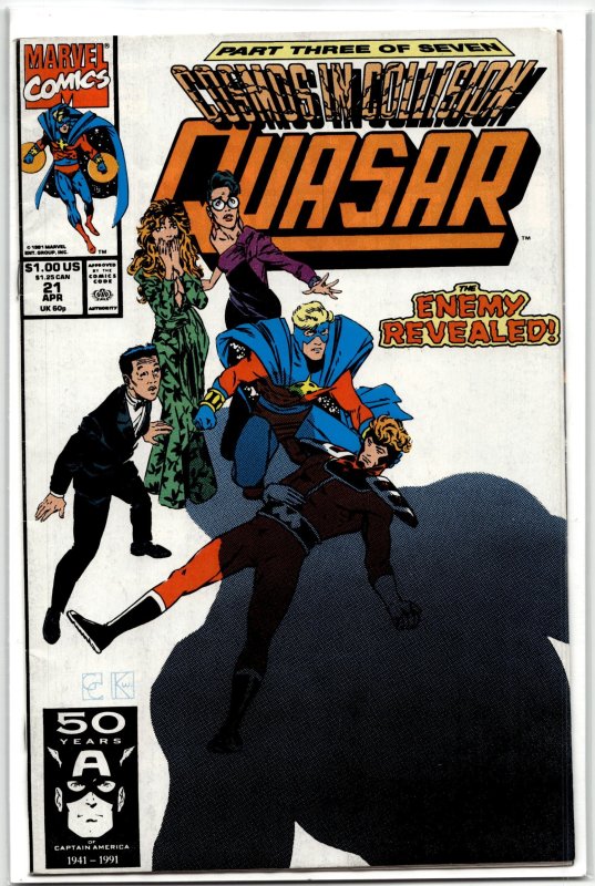 Quasar #21 (Marvel Comics, 1991), raw, ungraded comic book — front cover