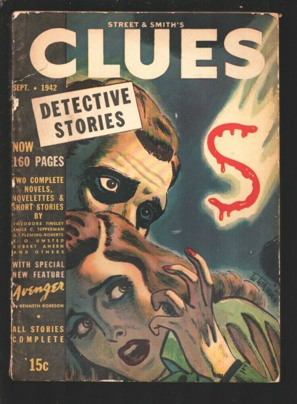 Clues 9/1942-Crime & Mystery Pulp -The Avenger Appears - "Death to the Avenge..., raw, ungraded comic book — front cover