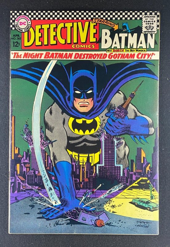 Detective Comics #362 (DC Comics, 1937), raw comic book in VF- 7.5 condition — front cover