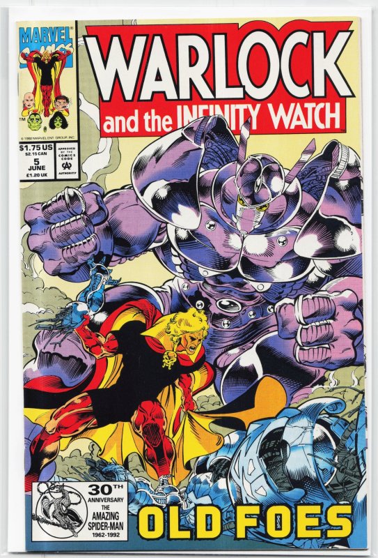 Warlock and the Infinity Watch #5 (Marvel Comics, 1992), raw, ungraded comic book — front cover