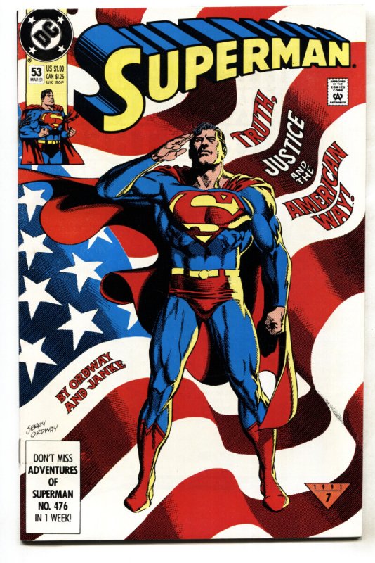 Superman #53 - 1991 - DC - Vf/nm - Comic Book (DC Comics, 1991), raw comic book in VF/NM condition — front cover