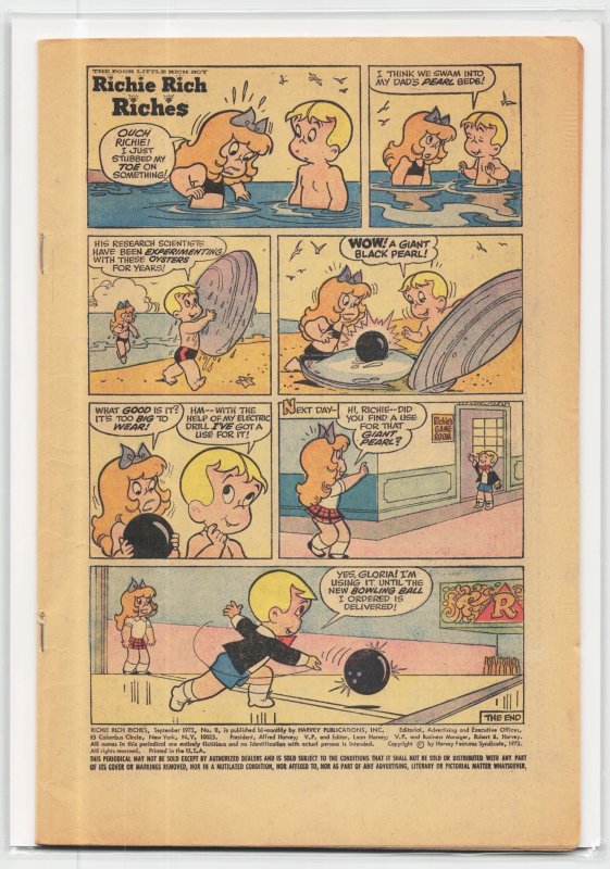 Richie Rich Riches #8 (Harvey Comics, 1973), raw, ungraded comic book — front cover