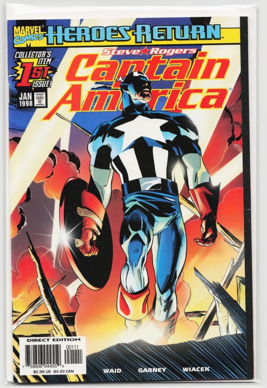 Captain America #1 (Marvel Comics, 1998), raw, ungraded comic book — front cover