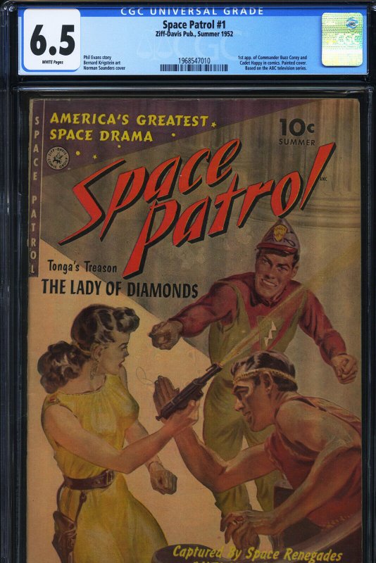 Space Patrol #1, CGC 6.5 graded comic book, Universal Blue label — front cover in its holder