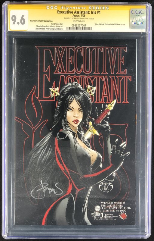 Executive Assistant Iris #1 (2009), CGC 9.6 graded comic book — front cover in its holder