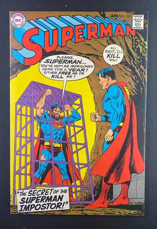Superman #225 (DC Comics, 1939), raw comic book in VF- 7.5 condition — front cover