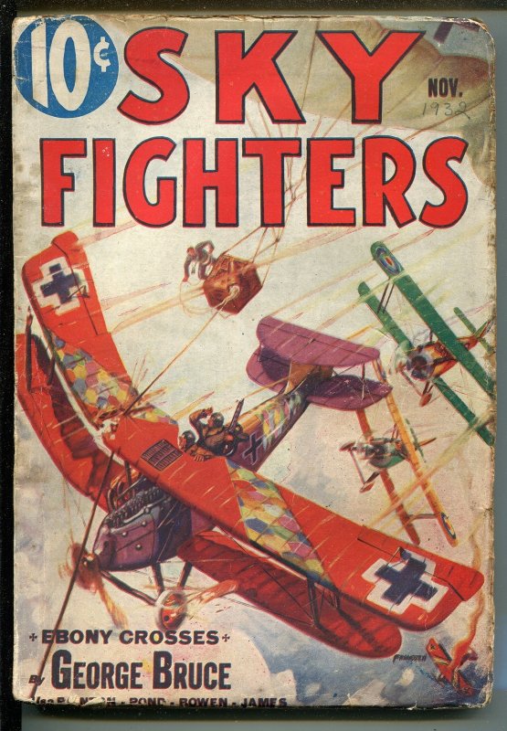 Pulp: Sky Fighters 11/1933-Air War Pulps-Wwi-5th Issue-Ebony Crosses-George ..., raw, ungraded comic book — front cover
