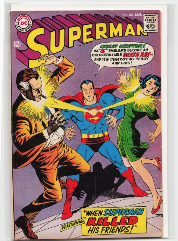 Superman #203 (DC Comics, 1968), raw, ungraded comic book — front cover