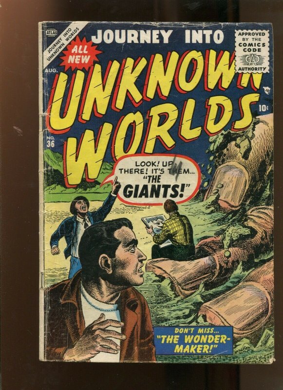 Journey into Unknown Worlds #36 (Atlas Comics, 1955), raw comic book in 4.0 condition — front cover