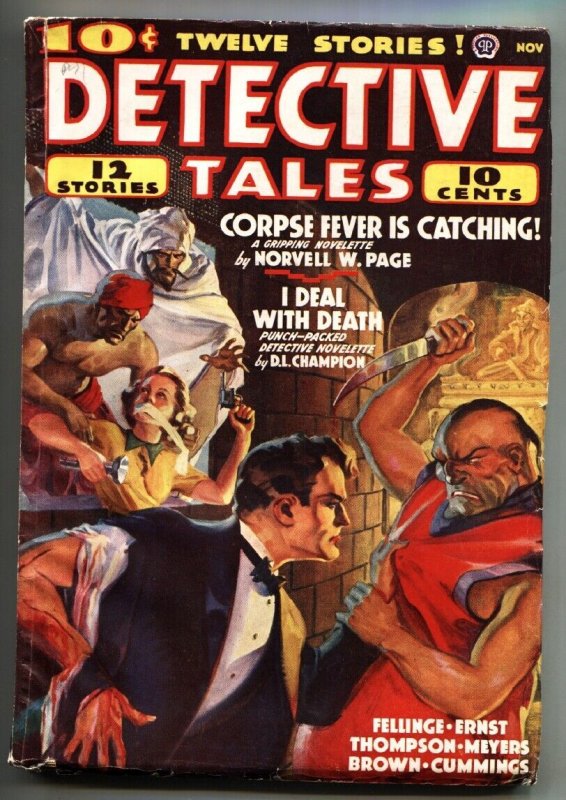 Pulp: Detective Tales Pulp Nov 1938- Weird Menace Cover-RARE-FN (Popular Publications, 1938), raw comic book in FN condition — front cover