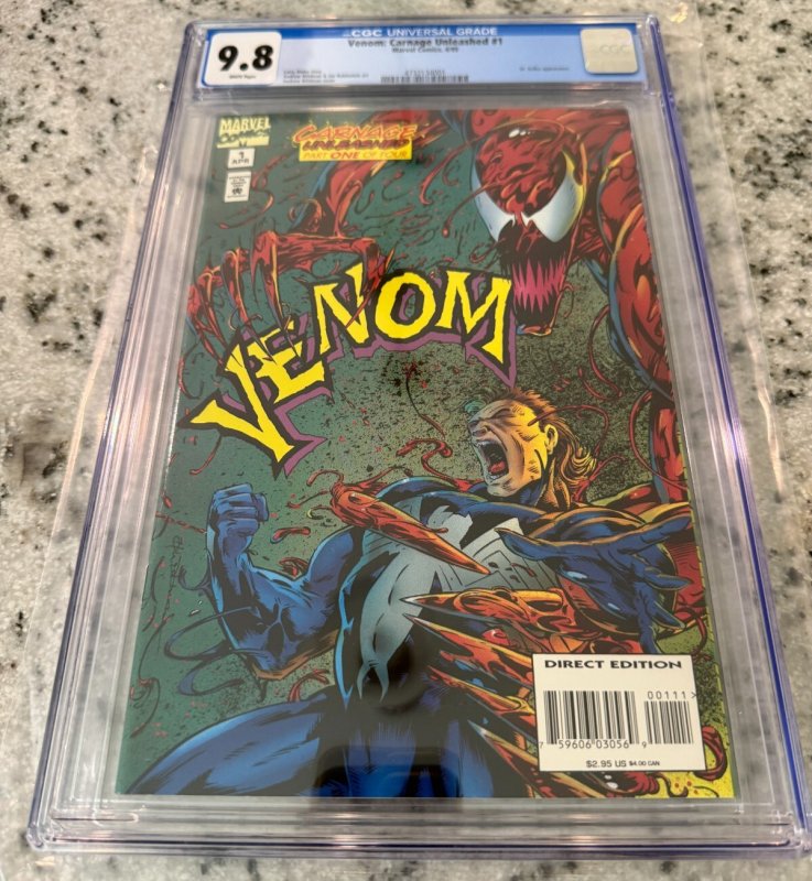 Venom Carnage Unleashed #1 (Marvel Comics), CGC 9.8 graded comic book, Universal Blue label — front cover in its holder