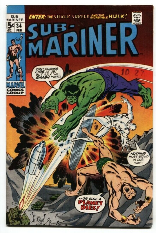 Sub-Mariner #34-1971-MARVEL-pre-defenders Issue-NICE VF (Marvel Comics, 1971), raw comic book in VF condition — front cover