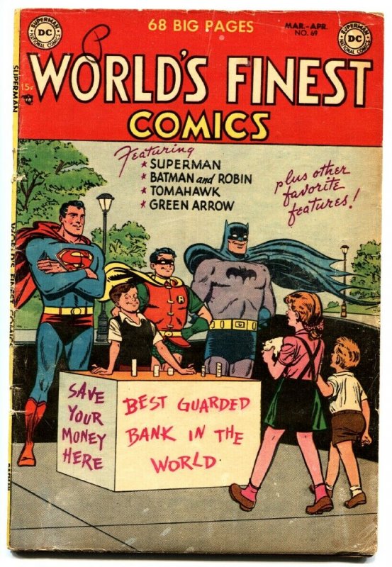 World's Finest #69-1954-Batman Superman Green Arrow Tomahawk DC Golden age (DC Comics, 1954), raw, ungraded comic book — front cover