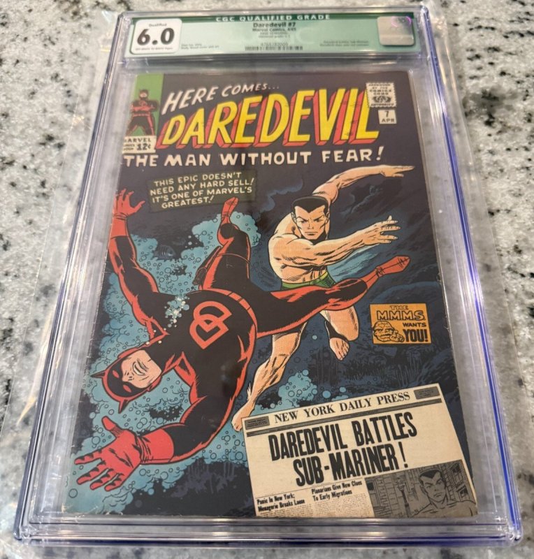 Daredevil #7 (Marvel Comics), CGC 6.0 graded comic book, Qualified label — front cover in its holder