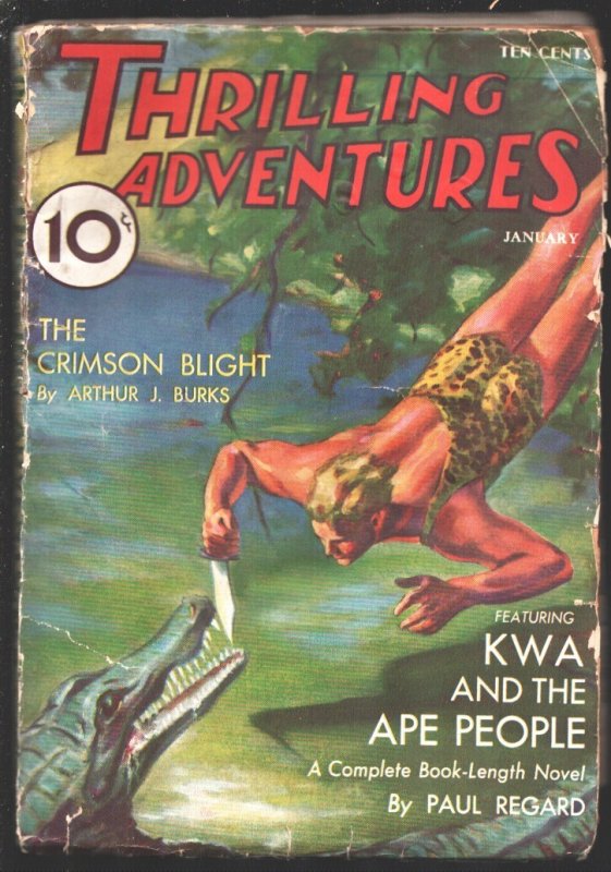 Thrilling Adventures 1/1937-"Kwa and the Ape People" by Paul Regard-Rare Hero pu, raw, ungraded comic book — front cover