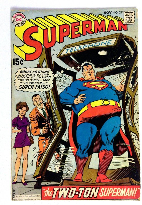 Superman #221 (DC Comics, 1969), raw comic book in VG condition — front cover