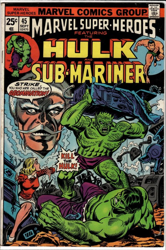 Marvel Super-Heroes #45 (Marvel Comics, 1974), raw, ungraded comic book — front cover