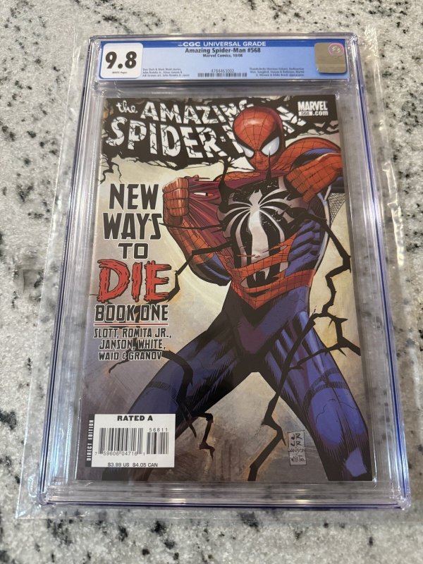 Amazing Spider-Man #568 (Marvel Comics, 2008), CGC 9.8 graded comic book, Universal Blue label — front cover in its holder