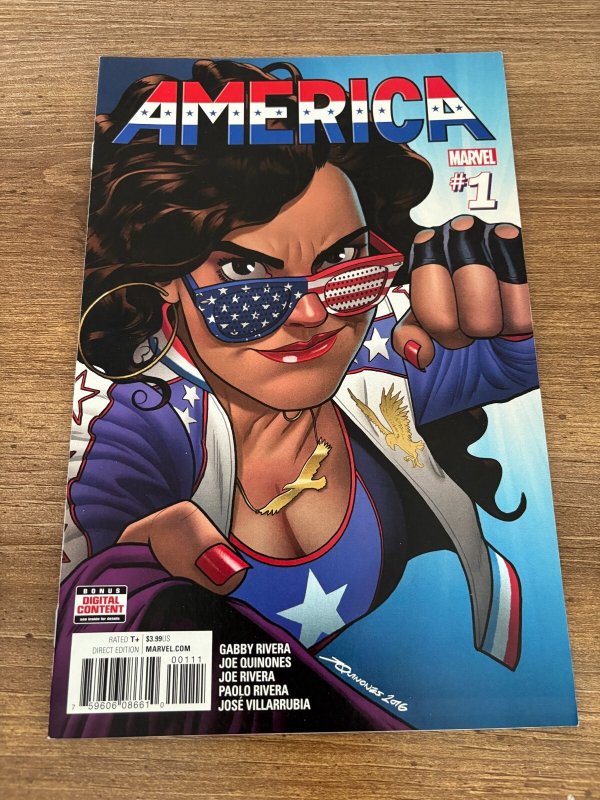 America #1 (Marvel Comics, 2017), raw comic book in NM condition — front cover
