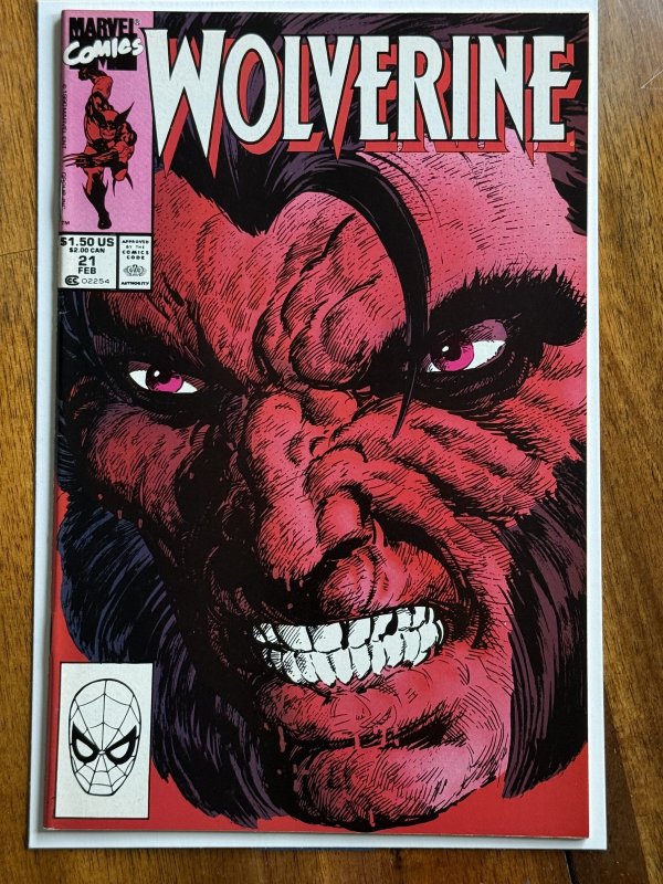Wolverine #21 (Marvel Comics, 1990), raw comic book in VF/NM 9.0 condition — front cover