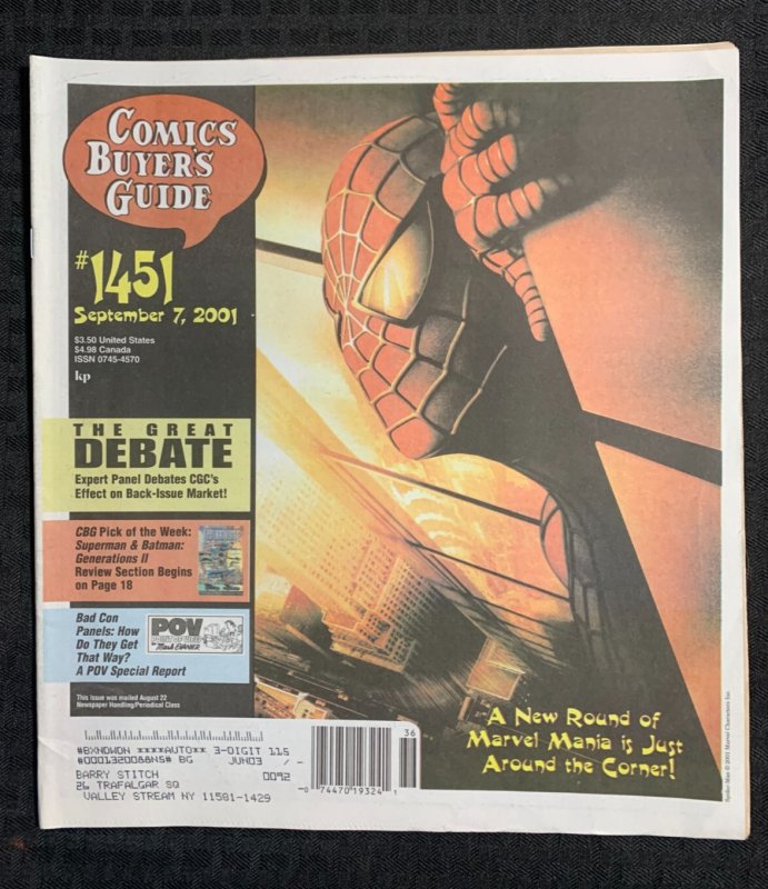 2001 Comics Buyers Guide Newspaper #1451 (2001), raw comic book in FN+ 6.5 condition — front cover