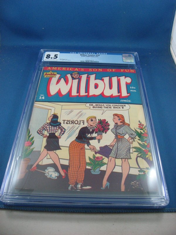 Archie Wilbur #14 (1947), CGC 8.5 graded comic book, Universal Blue label — front cover in its holder