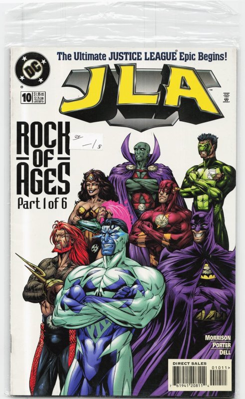 JLA #10 (DC Comics, 1997), raw, ungraded comic book — front cover