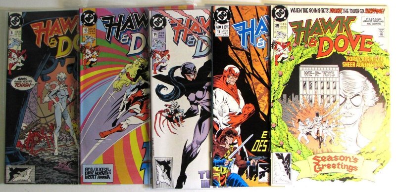 Hawk & Dove Lot of 5 #8, 13, 14, 17, 20 DC (1990) 3rd Series Comic Books (DC Comics, 1990), raw, ungraded comic book — front cover
