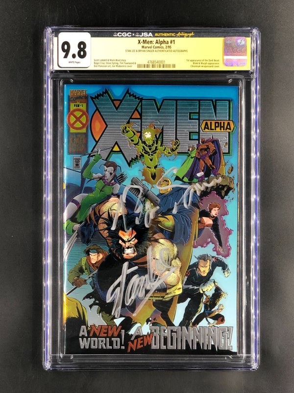 X-Men Alpha (1995) CGC 9.8 JSA Signed by Stan Lee & Bryan Singer, 1st Dark Beast (Marvel Comics, 1995), CGC 9.8 graded comic book — front cover in its holder
