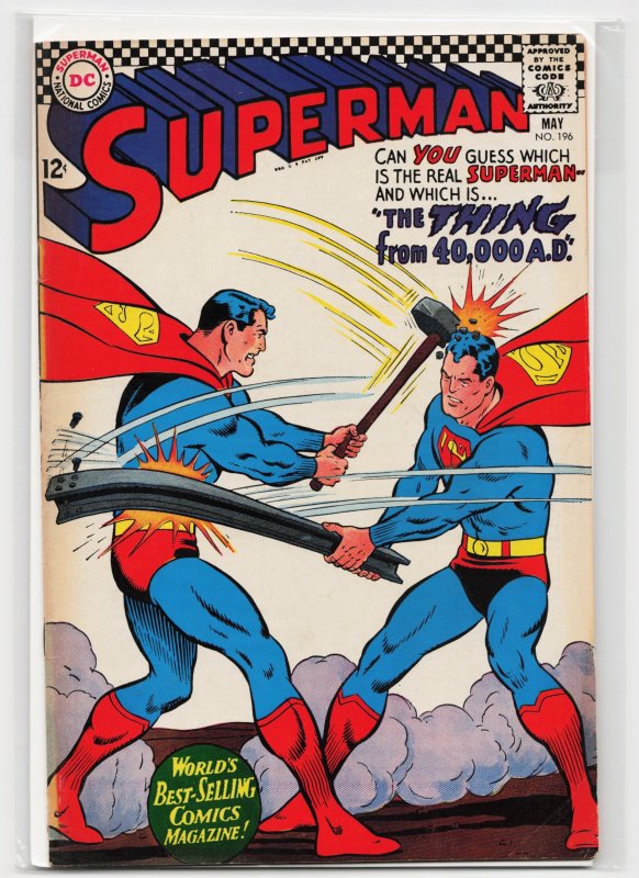 Superman #196 (DC Comics, 1967), raw, ungraded comic book — front cover