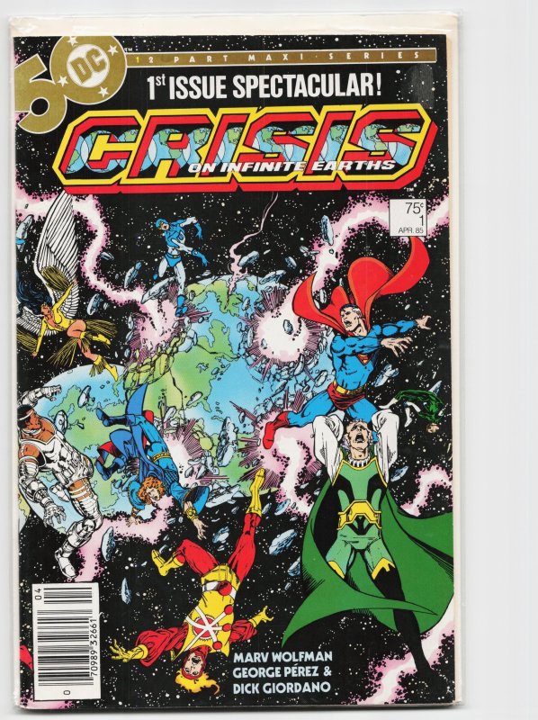 Crisis on Infinite Earths #1 (DC Comics, 1985), raw, ungraded comic book — front cover