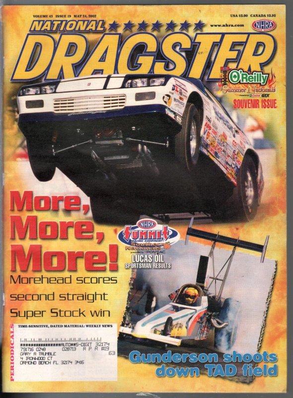 National Dragster-NHRA 5/24/2002-Summer Nationals-Lincoln Morehead-FN, raw comic book in FN condition — front cover