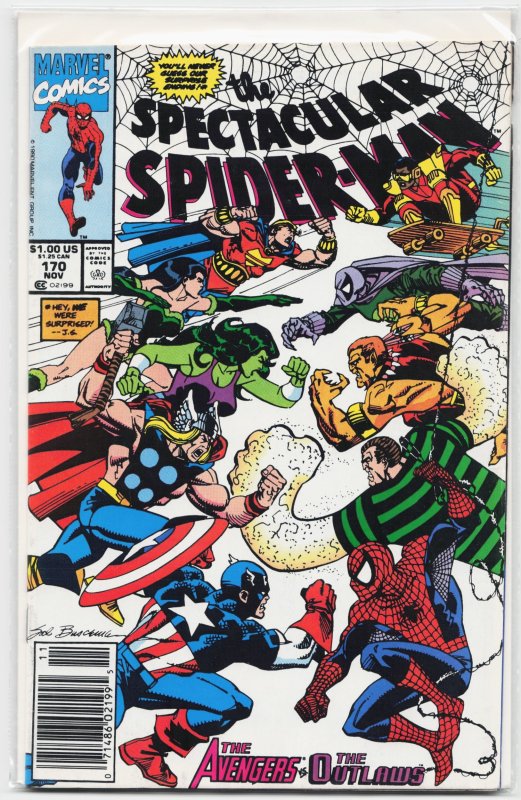 The Spectacular Spider-Man #170 (Marvel Comics, 1990), raw, ungraded comic book — front cover