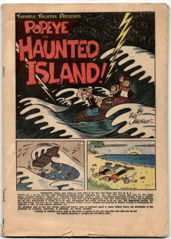 Popeye #63 (1962), raw, ungraded comic book — front cover